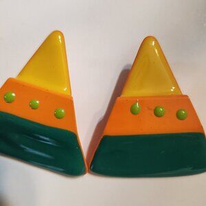 Vintage Colorful Pierced Geometric Earrings Yellow Orange Teal Metallic Drop
